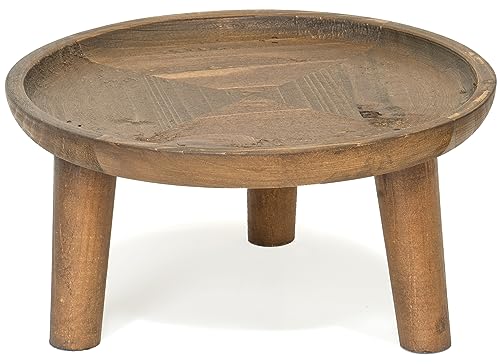 Red Co. 8.75” Dia Round Decorative Wooden Pedestal Plant Stand with Legs, Natural Brown