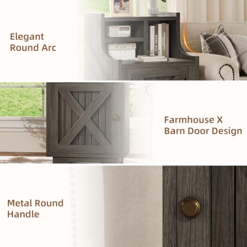 4ever2buy White Nightstand with Storage, 30" Tall Night Stand with Hutch | Farmhouse Tall Bedside Table End Table for Bedroom Living Room Sofa Office, Grey - color: Wash Grey