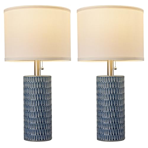 Reaketon Table Lamps for Living Room Set of 2, Ceramic Table Lamps for Bedroom, 20" Modern Lamps for Night Stands, Dark Blue - color: Dark Blue