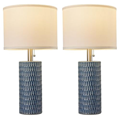 Reaketon Table Lamps for Living Room Set of 2, Ceramic Table Lamps for Bedroom, 20" Modern Lamps for Night Stands, Dark Blue - color: Dark Blue