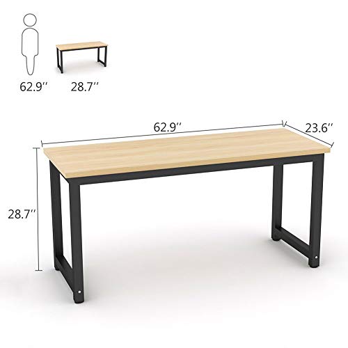 Tribesigns Computer Desk, Large Office Desk Computer Table Study Writing Desk for Home Office, Walnut + Black Leg, 63 X 23.6 inch - color: Walnut + Black Leg, size: 63*23.6 inch