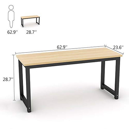 Tribesigns Computer Desk, Large Office Desk Computer Table Study Writing Desk for Home Office, Walnut + Black Leg, 63 X 23.6 inch - color: Walnut + Black Leg, size: 63*23.6 inch
