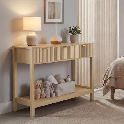 Nasonet Fluted Console Table, Wooden Sofa Table with Storage and Drawers, Farmhouse Behind Couch Table Entryway Table for Entrance, Hallway, Living Room, Oak - color: Oak, style: Modern