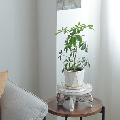 White Wooden Plant Stands Indoor Riser Round Display Stands Farmhouse Display Stool Flower Holder Pedestal Board Pine - color: White, size: Pine