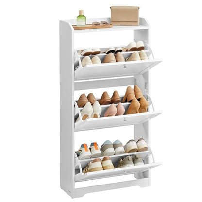 VASAGLE Shoe Cabinet with 3 Flip Drawers, Shoe Organizer, Adjustable and Removable Dividers, Holds 12-20 Pairs, Entryway, 9.4 x 23.6 x 47.7 Inches, Cloud White ULBC036WB02S - color: Cloud White, size: 9.5"d X 23.6"w X 47.7"h-shoe Cabinet