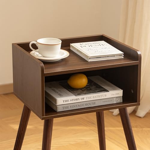 MaxSmeo Small Nightstand, Mid Century Modern Side Table Bedroom with Storage, Small End Bedside Table with Solid Wood Legs for Living Room, Office(Walnut Brown) - color: Walnut Brown