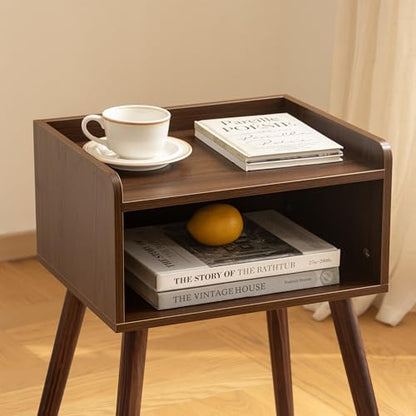 MaxSmeo Small Nightstand, Mid Century Modern Side Table Bedroom with Storage, Small End Bedside Table with Solid Wood Legs for Living Room, Office(Walnut Brown) - color: Walnut Brown