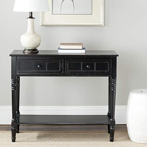 SAFAVIEH Furniture - Samantha 2-Drawer Console Table - Distressed Black - Solid Wood - Classic Storage Design - Ideal for Entryway, Living Room, Hallway, 35.8"W x 13.8"D x 29.5"H (AMH5710B) - color: Distressed Black