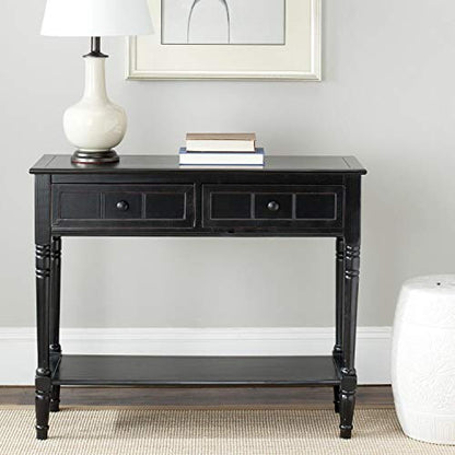 SAFAVIEH Furniture - Samantha 2-Drawer Console Table - Distressed Black - Solid Wood - Classic Storage Design - Ideal for Entryway, Living Room, Hallway, 35.8"W x 13.8"D x 29.5"H (AMH5710B) - color: Distressed Black