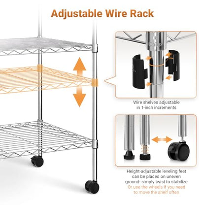 Simple Deluxe Heavy Duty 4-Shelf Shelving with Wheels, 35.43" D x 17.72" W x 61.02" H Adjustable Steel Organizer Wire Rack 1000 Lb Capacity, Chrome - size: 4-Tier, 17.72"W x 35.43"D x 61.02"H