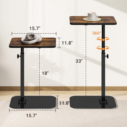ELYKEN TV Tray Table, C-Shape Couch Desk, 360° Swivel Side Table Height Adjustable, Laptop Stand for Couch Recliner, Small Bedside Tables, Rustic Brown - color: Rustic Brown