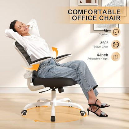 Office Chair, Ergonomic Desk Chairs 330LBS Capacity High Back Mesh Computer Chair with Flip-up Armrests, Comfy Work Chair with Adjustable Lumbar Support - color: Off-white Black