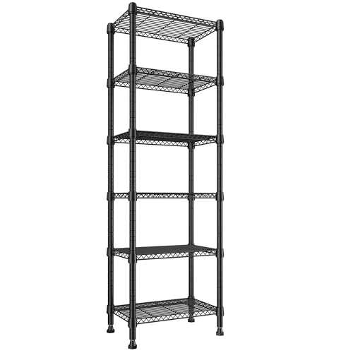 Romorgniz 6 Tier Metal Shelving 70.87" H Storage Shelves Sturdy Wire Rack Shelf Units Adjustable Detachable Storage Shelving Unit for Kitchen Laundry Pantry Garage, 70.87" H*21.65" W*13.78" D - color: Black, size: 70.87" H*21.65" W*13.78" D