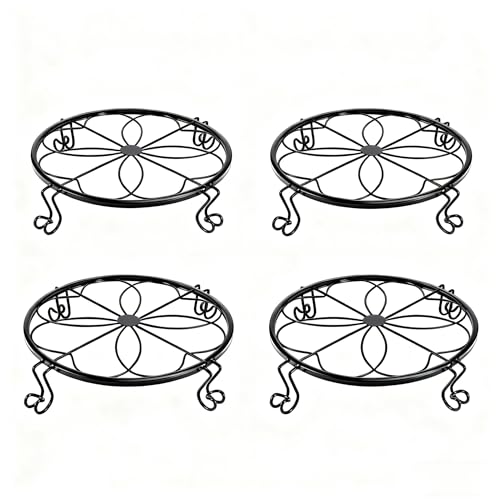 1/2/4 Pack 10/12 Inch Heavy Duty Iron Plant Stands - Rustproof Metal Flower Pot Holder for Indoor Outdoor Use, Round Wrought Iron Planter Stand for Corner Gardening, Patio, Balcony Decor- Black (12IN4PCS) - size: 12 inch - 4 pack