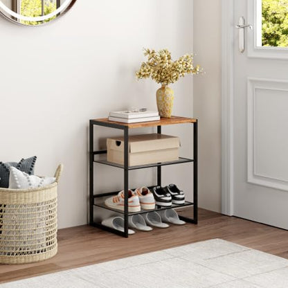 3 Tier Metal Shoe Rack, Sturdy Steel Frame with Rust-Proof Coating, MDF Top, Adjustable Flat Inclined Mesh Shelves, Anti-Tip Scratch-Resistant Feet, Sleek Show Rack for Entryway, Hallway, Garage - size: 3 Tier (16.5″x11.8″x19.8″)