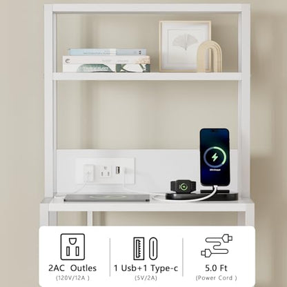Tall Night Stand, White Bedside Nightstand with Charger Station | 4-Tier Shelves and 3 Fabric Drawers, LED Bed Side Tables with Charging Station, Tall Dresser for Bedroom, Hallway, Office - color: White, size: 3 Drawer