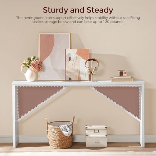 MAHANCRIS Console Table, 62.2" Long Sofa Table Behind Couch, Narrow Entryway Table, Farmhouse Dining Table with Angled Metal Frame, Industrial Console Table for Entryway, White CTWT15801 - color: White, size: 62.2"L x 9.1"W x 31.5"H