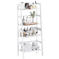 HITNET White Ladder Bookshelf, Leaning Bookcase, 4-Tier Bamboo Shelf, Floor Standing Storage Shelving Unit, Open Display Book Shelves - color: White