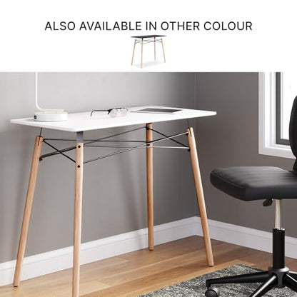 Signature Design by Ashley Jaspeni Industrial Home Office Desk, Painted White Top, Black Metal Framework, Wood, 36" W x 18" D x 29.75" H, White & Light Brown - color: White/Natural