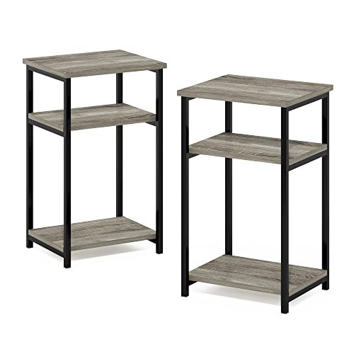 Furinno Just 3-Tier Metal Frame End Table with Storage Shelves, 2-Pack, French Oak - color: French Oak, size: 2-Pack, Metal Frame, 3-Tier