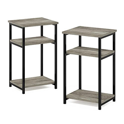Furinno Just 3-Tier Metal Frame End Table with Storage Shelves, 2-Pack, French Oak - color: French Oak, size: 2-Pack, Metal Frame, 3-Tier