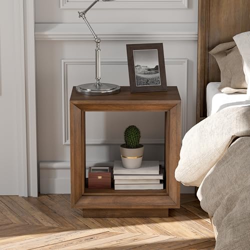 COZAYH Farmhouse End Table, Open Cube Accent Table with Geometric Frame, Modern Minimalist Side Table, Brown - color: Brown
