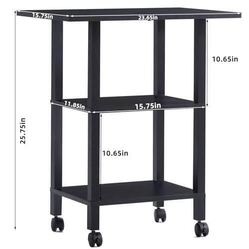 YUFAM 3 Tier Home Printer Stand with Storage, Black | Wooden Mobile Printer Table Shelf, Rolling Printer Cart Shelf with Lockable Wheels fit Fax Machine, Scanner - color: Black, size: 15.75"D×23.65"W×25.7"H