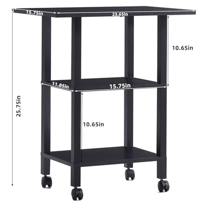 YUFAM 3 Tier Home Printer Stand with Storage, Black | Wooden Mobile Printer Table Shelf, Rolling Printer Cart Shelf with Lockable Wheels fit Fax Machine, Scanner - color: Black, size: 15.75"D×23.65"W×25.7"H