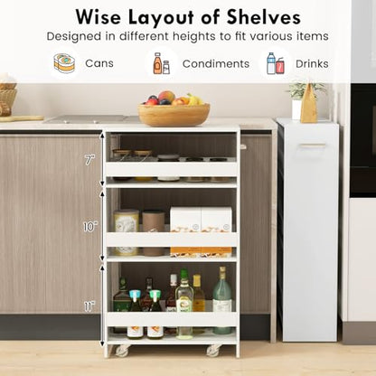 LOKO 4-Tier Rolling Storage Cart, 8 Inches Slim Kitchen Cart on Wheels with Open Shelves & Handle, Laundry Room Cart Between Washer and Dryer, for Narrow Space Bathroom Next to Fridge (White) - color: White