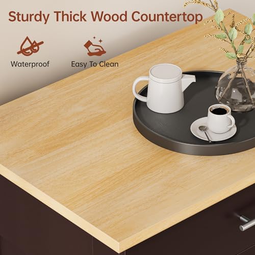 Mobile Kitchen Island on Wheels, Large Drawer, Dark Coffee | On Wheels, Large Drawer, Adjustable Shelf, Towel Rack, Rolling Island Table,for Kitchen & Dining Room - size: Small Kitchen Island, style: Modern Dark Coffee