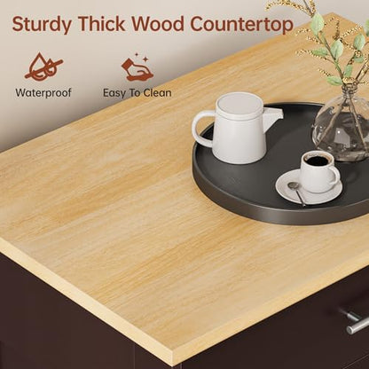 Mobile Kitchen Island on Wheels, Large Drawer, Dark Coffee | On Wheels, Large Drawer, Adjustable Shelf, Towel Rack, Rolling Island Table,for Kitchen & Dining Room - size: Small Kitchen Island, style: Modern Dark Coffee