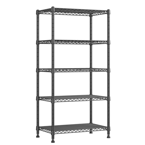 Romorgniz 5-Tier Storage Shelves 59.4" H Wire Shelving Units Adjustable Metal Shelving Storage Rack for Kitchen Pantry Closet Laundry School Commercial 21.65" W*13.78" D*59.09" H,Black - color: Black, size: 21.65" W*13.78" D*59.09" H