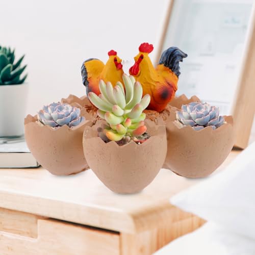 ibasenice Resin Flower Pot Eggshell Design Succulent Planter for Miniature Decorations Mini Potted Plants Home Office Table Decor Micro Landscape Bonsai Display 6.49 X 6.49 X 4.33 in