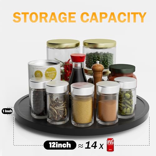Lazy Susan Organizer Homerays 12 Inch Non-Skid Bamboo Lazy Susan for Kitchen Rotating Spice Rack for Kitchen Cabinet, Wood Turntable for Kitchen Countertop Organizer Black - size: 12" - Black