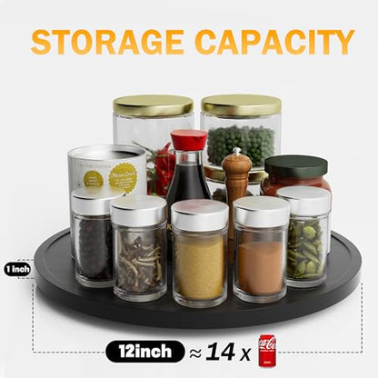 Lazy Susan Organizer Homerays 12 Inch Non-Skid Bamboo Lazy Susan for Kitchen Rotating Spice Rack for Kitchen Cabinet, Wood Turntable for Kitchen Countertop Organizer Black - size: 12" - Black