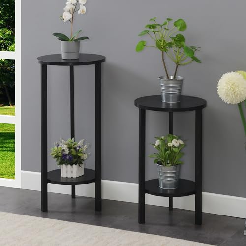 Convenience Concepts Graystone 2 Tier Tall Plant Stand 31" - Industrial Stand for Plants, Vases, and Antiques, Urban Modern Design for the Living Room, Hallway, Entryway, Black/Black - color: Black/Black