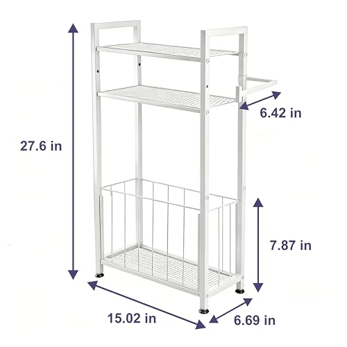 Freestanding Toilet Paper Holder with Shelf, Holds 6–9 Rolls, Space-Saving Bathroom Organizer for Small Spaces, Toilet Roll Holder Stand Keeps Rolls Clean & Dry, White - color: White
