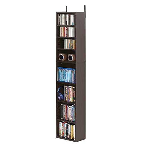 FURINNO Indo 8-Tier Media Tower, Espresso | Adjustable Shelves, DVD Storage Cabinets for CD Bluray Game Disc, Easy Assembly, for Living Room, Home Office - color: Espresso, size: 8-Shelf, Slim