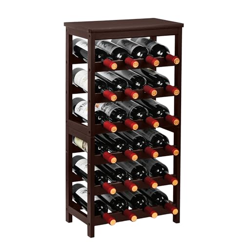 VASMIA Wine Rack Free Standing Floor, 6-Tier Display Wine Storage Shelves with Table Top, 24-Bottle Bamboo Wine Rack Shelf for Kitchen Bar Dining Room Living Room, Brown - color: Brown, size: 6 Tiers