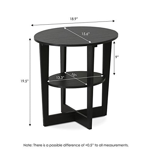 Furinno JAYA Side Table Set of 2, 2-Tier Round Modern End Table with Oval Tabletop, Night Stand, Bedside Table with Open Shelf, for Living Room, Bedroom, Walnut - color: Walnut, size: 2-Pack, 2 Tiers, Oval Panel