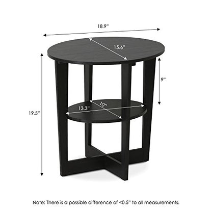 Furinno JAYA Side Table Set of 2, 2-Tier Round Modern End Table with Oval Tabletop, Night Stand, Bedside Table with Open Shelf, for Living Room, Bedroom, Walnut - color: Walnut, size: 2-Pack, 2 Tiers, Oval Panel