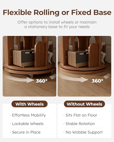 Solid Wood Rotating Bookshelf Tower, 6 Tier Corner Bookshelf with Bookends, Kids Spinning Book Shelf with Wheels, Revolving Bookcase Shelf, Tall Narrow Bookshelves for Small Spaces, Walnut