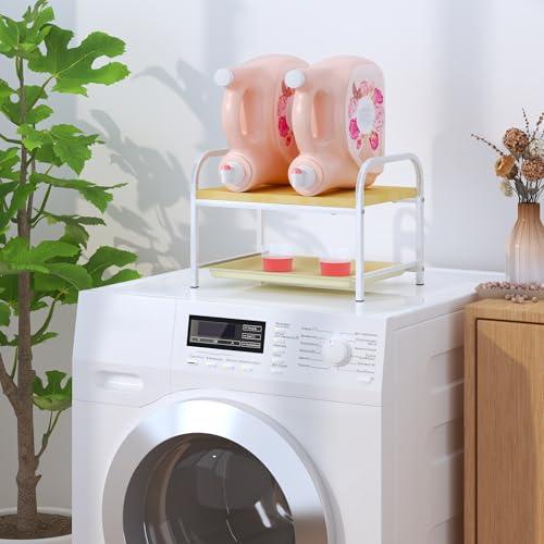 Laundry Detergent Holder & Organizer with Drip Tray, Soap Dispenser & Storage Stand for Laundry Room, Kitchen, Bathroom, White