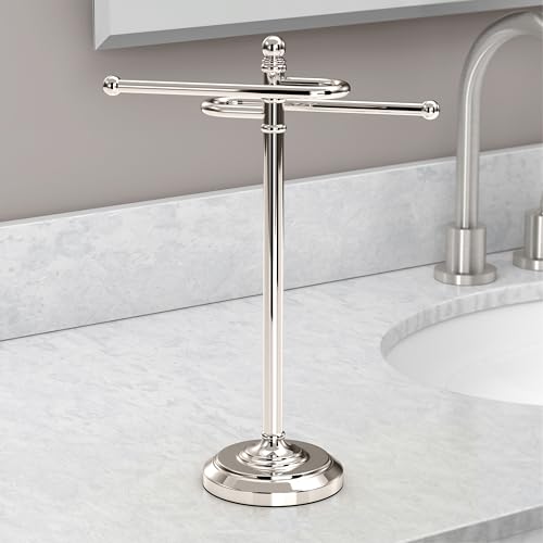 Gatco 1546PN Modern Freestanding Countertop S-Shape Towel Holder, Polished Nickel Bathroom & Kitchen Hand Towel Rack, Round Base Towel Stand for Vanity, Sink & Guest Bathroom Organization - color: Polished Nickel