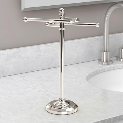 Gatco 1546PN Modern Freestanding Countertop S-Shape Towel Holder, Polished Nickel Bathroom & Kitchen Hand Towel Rack, Round Base Towel Stand for Vanity, Sink & Guest Bathroom Organization - color: Polished Nickel