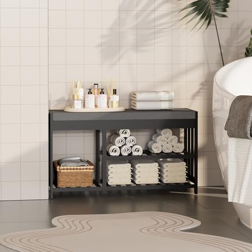 Shoe Rack Bench with Cushion,2 Tiers Shoe Bench with Flip-Top Storage,Wood Shoe Rack for Entryway, Hallway, Bedroom, Front Door Entrance (Black) - color: Black