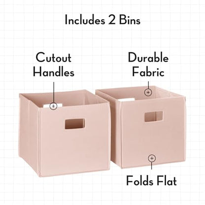RiverRidge Folding Storage Bins - 2-pack of 10in Tall Soft Pink Cubes | Fabric Bins, Set of 2 Storage Cubes, Cut-out Handles, Playroom Closet Organizer, Collapsible Cubby with Bottom Board Insert - color: 2 Soft Pink 10in H Bins