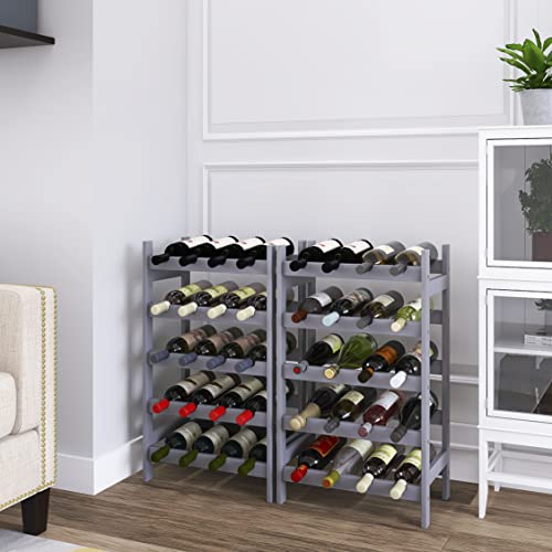 SMIBUY Bamboo Wine Rack, 20 Bottles Display Holder, 5-Tier Free Standing Storage Shelves for Kitchen, Pantry, Cellar, Bar (Gray) - color: Grey