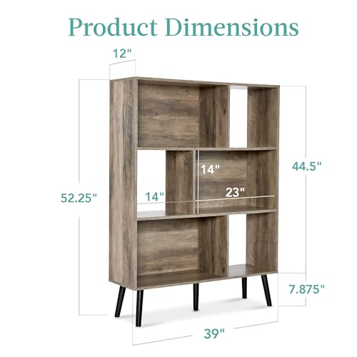 Best Choice Products 3-Tier Mid-Century Modern Wooden Bookcase, 6-Cube Organizer for Nursery, Kids Room, Living Room, w/Removable Back Panels, Pine Legs - Gray Oak - color: Gray Oak