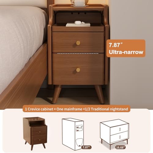 AQIMUELE Wood Nightstand, Walnut Nightstand with 2 Drawers, Bedside Table for Bedroom - color: 1 Pc(walnut), size: 15.74''D*15.74''W*19.68''H